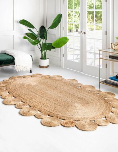 Jute Rug 100% Natural Braided style Area Carpet Rug handmade Reversible Oval Rug - Picture 4 of 17