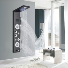 LED Stainless Steel Shower Panel Tower System Rain Waterfall Body Massage Jet