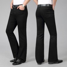 Men Black Denim Bell Bottom Flared Pants Retro 60s 70s Jeans Trousers Wedding