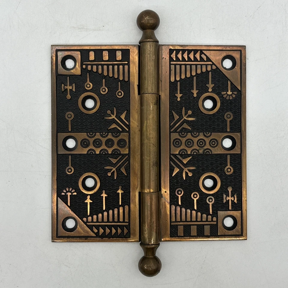 Pair Of Ornate Ball Top Brass Door Hinges 5 1/2 x 5 1/2" Large Heavy Ornate - Image 2 of 4