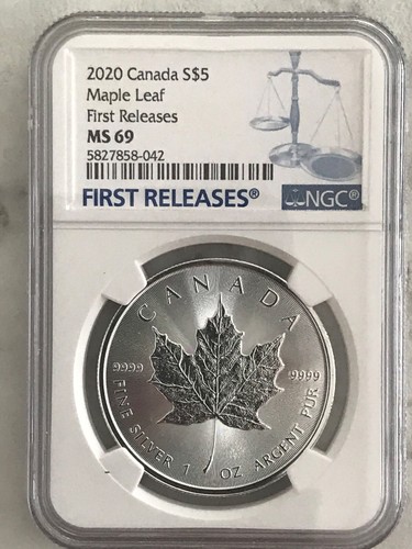 2020 $5 CANADA 1 OZ SILVER MAPLE LEAF NGC MS69 RARE FIRST RELEASES BLUE LABEL