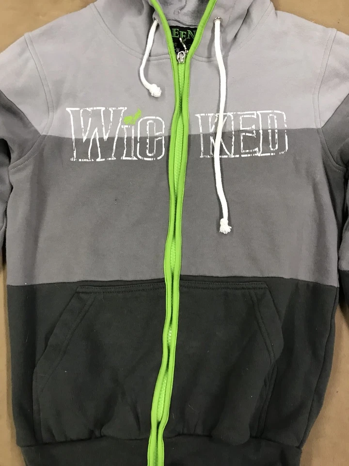 Broadway Musical Wicked Sudadera con Capucha Gris Ceniza XS Cremallera Completa Verde Para Siempre Foto 2 de 4
