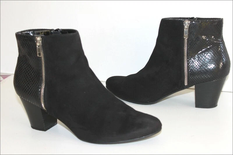 Bottines Femme En Daim Et Cuir Noires - Talons, Pointure 40