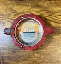 Vintage Nautical Cape Cod & Poem Ashtray Metal & Glass Red 4.5" Diameter