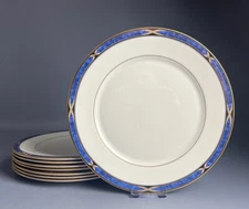 Lenox Mountain View Dinner Plate Blue Marble Band Gold Trim USA - Set of 8