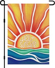 Hello Sunshine Summer Garden Flag Burlap 12x18 Inch Double Sided, Holiday