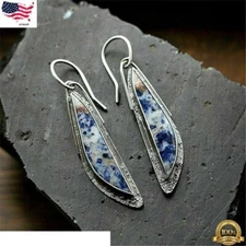 925 Silver Plated Dangle Drop Earrings Ear Hook Zircon Women Jewelry Simulated