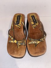 Vintage Candies Chunky Wedge Platform Sandals Size 6M Yellow Leather Wood Heel