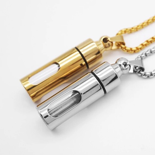 Open Perfume Bottle Pendant Cylindrical Glass Bottle Stainless Steel Necklace - 第 10/38 張圖片