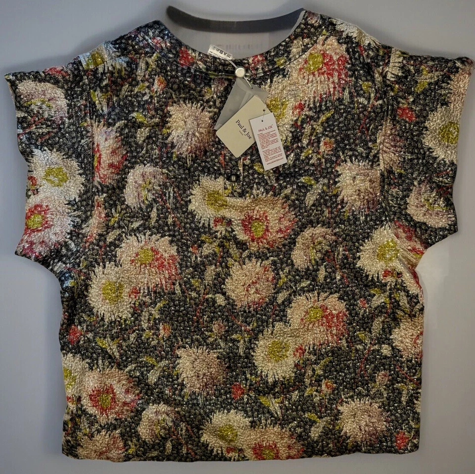 Top para mujer Paul & Joe talla 4 brillante floral metalizado botones perlados nuevo con etiquetas Foto 2 de 4