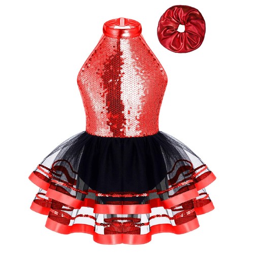 Kids Girls Set Headwear Outfit Gymnastic Suit Leotard Costume Halter Party Tutu - Picture 20 of 38