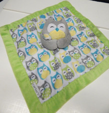 Carters Owl Security Blanket Lovey Lime Green Teal Grey and Yellow Plush SOFT