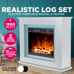 Electric Fireplace Heater Mantel Realistic Flame Effect 1500w