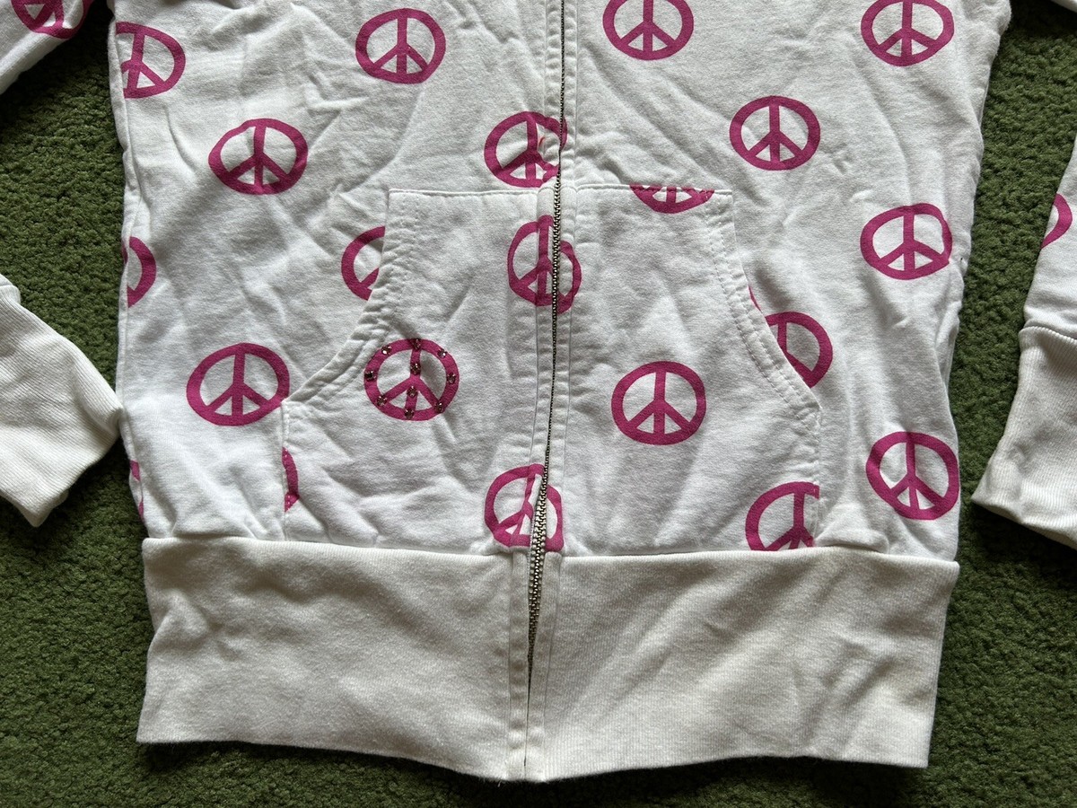 Vintage Primp Junior's Y2K Peace Sign Embellished Zip Up