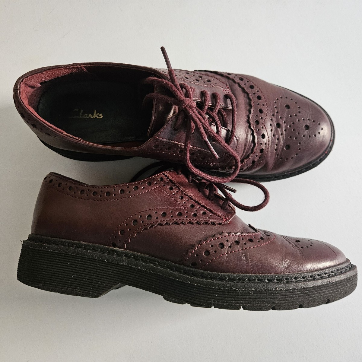 Clarks Lace Up Brogues Shoes Witcombe Brogues Leather Burgundy Shoes Size  Eu37
