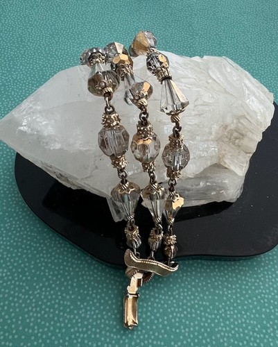Vintage Gold Tone Vendrome Bracelet w Aurora Borealis Crystals 3 Strand - Picture 2 of 6