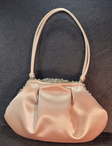 Olga Berg Satin & Filagree Silver Evening Clutch; Diamante, Faux Pearl, Champagn - Picture 8 of 8