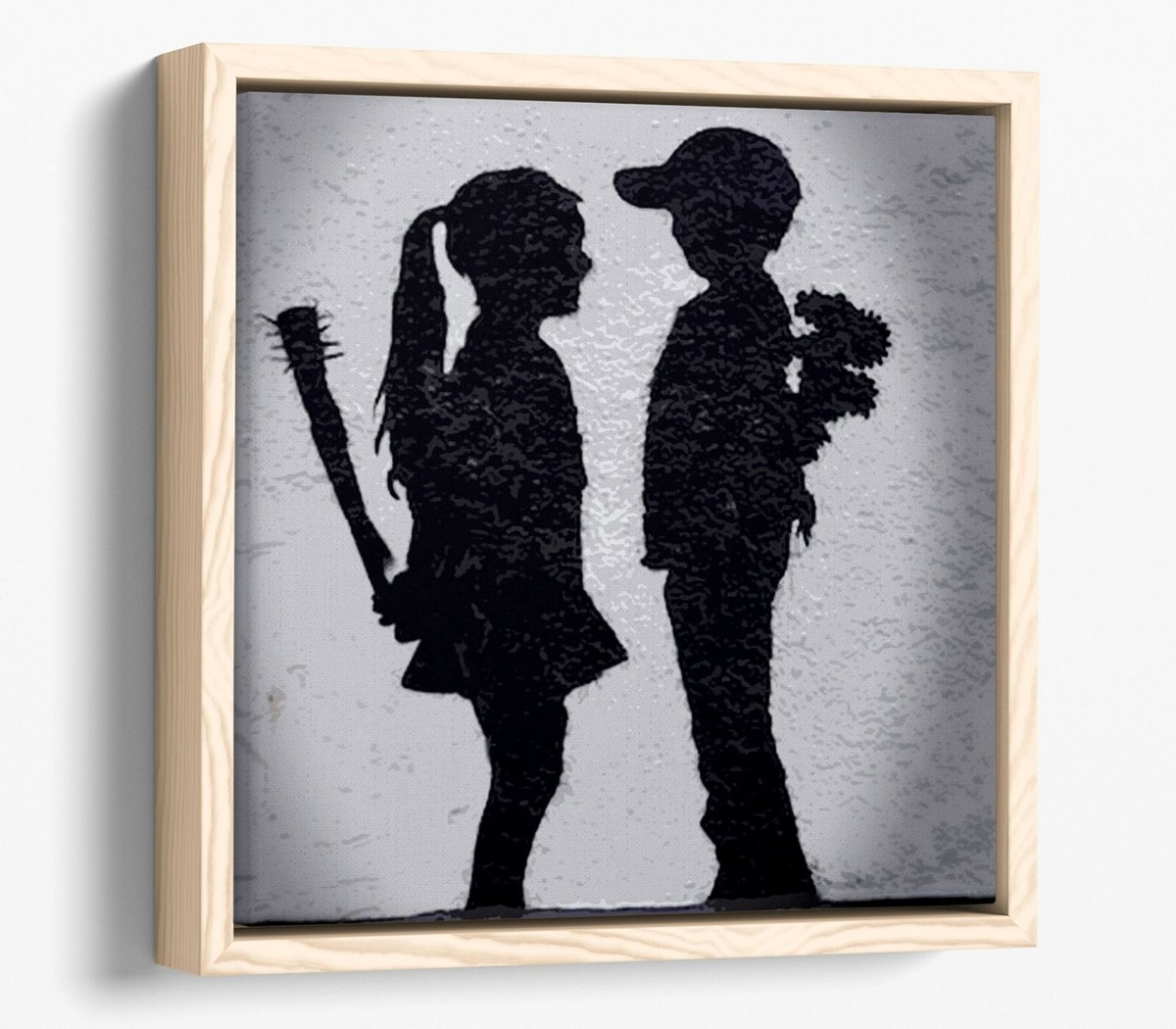 BANKSY BOY MEETS GIRL SQUARE CANVAS WALL ART FLOAT EFFECT