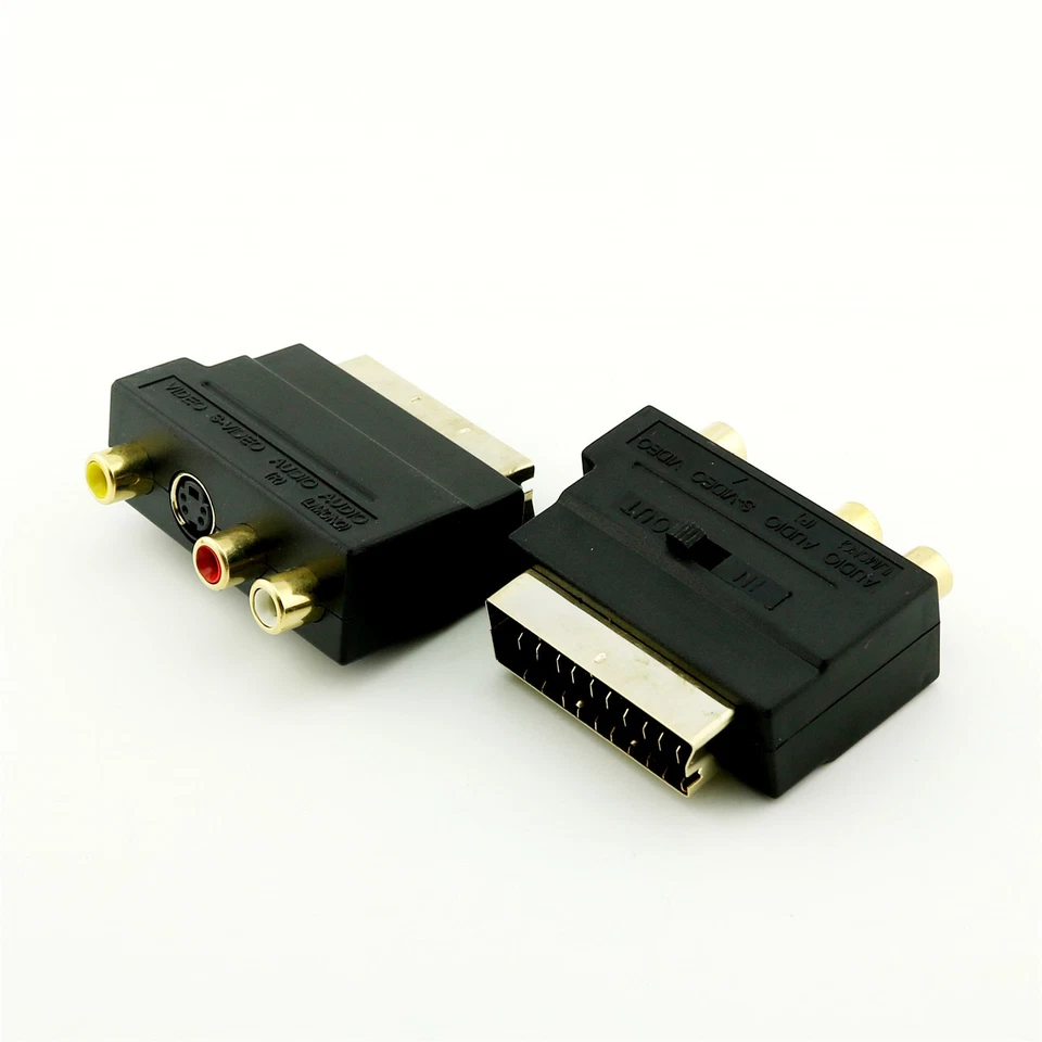 SCART Adaptor AV Block To 3 Phono Composite or S-Video With In/Out Switch Gold - Image 4 of 4