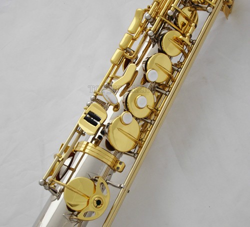 Professional JINBAO Straight Eb Alto Saxophone Silver/Gold curved bell sax +Case - Foto 5 di 8