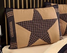 Hand Quilted Patchwork Pillow Sham Country Farmhouse Navy Blue Tan Teton Star