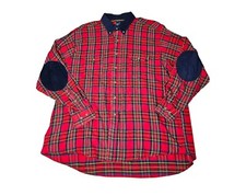 VTG Wrangler Scotch Plaid Flannel Shirt w/ Elbow Patches Red Men's XXL Western