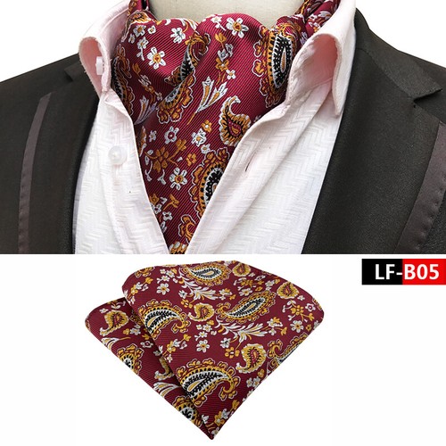 New Classic Men's Ascot Cravat Tie Silk Paisley Blue Scarves Cravat Hanky Set - Afbeelding 23 van 45