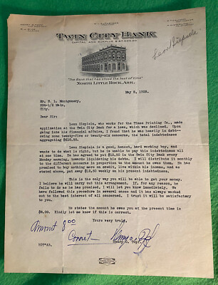 Vintage 1928 Twin City Bank of North Little Rock Arkansas AR Letterhead Paper
