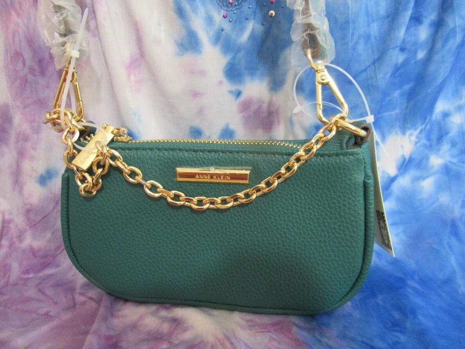 ANNE KLEIN Mini Crossbody With Chain Swag EMERALD GREEN NWT
