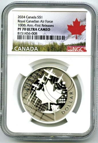 2024 $1 CANADA SILVER DOLLAR PROOF NGC PF70 MAPLE LEAF AIR FORCE FIRST RELEASES