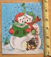 1  Snowman And Snow Woman VINTAGE 1950's Christmas Card  Unused & Mint W/ Env