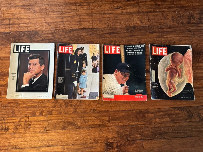 4 Vintage Life Magazines 1956, 1963, 1965 JFK, Mickey Mantle 