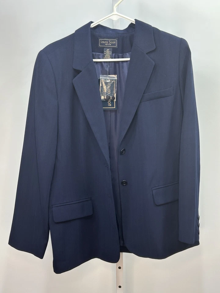 Jaqueta terno blazer feminina Laura Scott azul, tamanho 14P. Novo com etiquetas.  1 O - Imagem 3 de 4