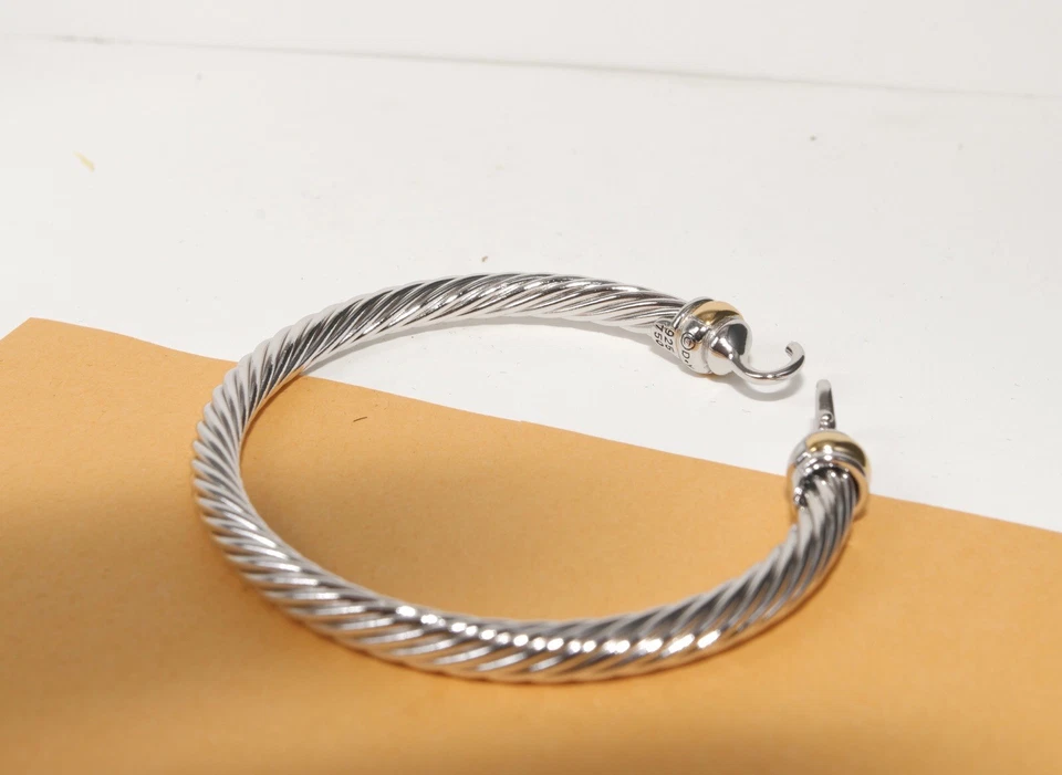 Классический браслет с пряжкой из стерлингового серебра 925 пробы и золота 18 карат David Yurman 5 мм средний - Изображение 4 из 4