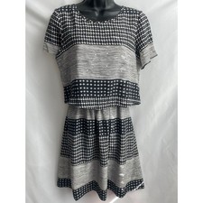 Madewell Black & White 100% Silk Overlay Dress Cutout Dress Size 0/XS Peep Back