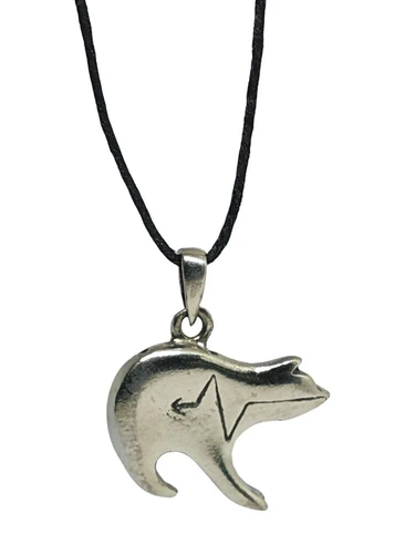 Collar de oso Zuni Heartline colgante tótem fetiche peltre cordón nativo... - Imagen 12 de 12