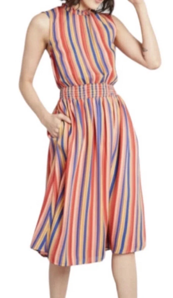 MODCLOTH Savor The Occasion Dress Striped Plus Size 2X Ruffle Neck Sleeveless - Image 2 of 4