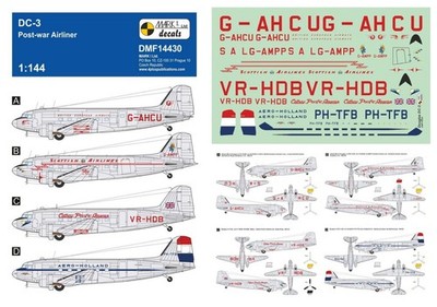 Mark I Decals 1/144 Douglas C-47 DC-3 Dakota Skytrain Postwar Airliner (Roden)