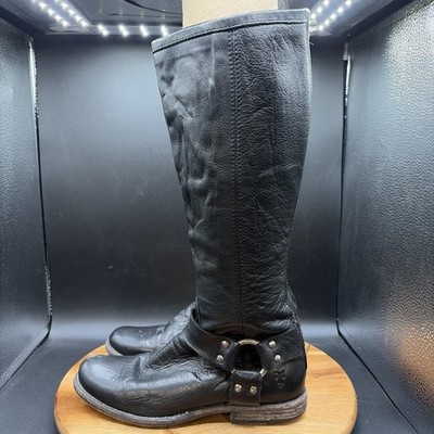 Frye Phillip Womens Size 6 Riding Boots Harness Black Leather Knee-High 76850