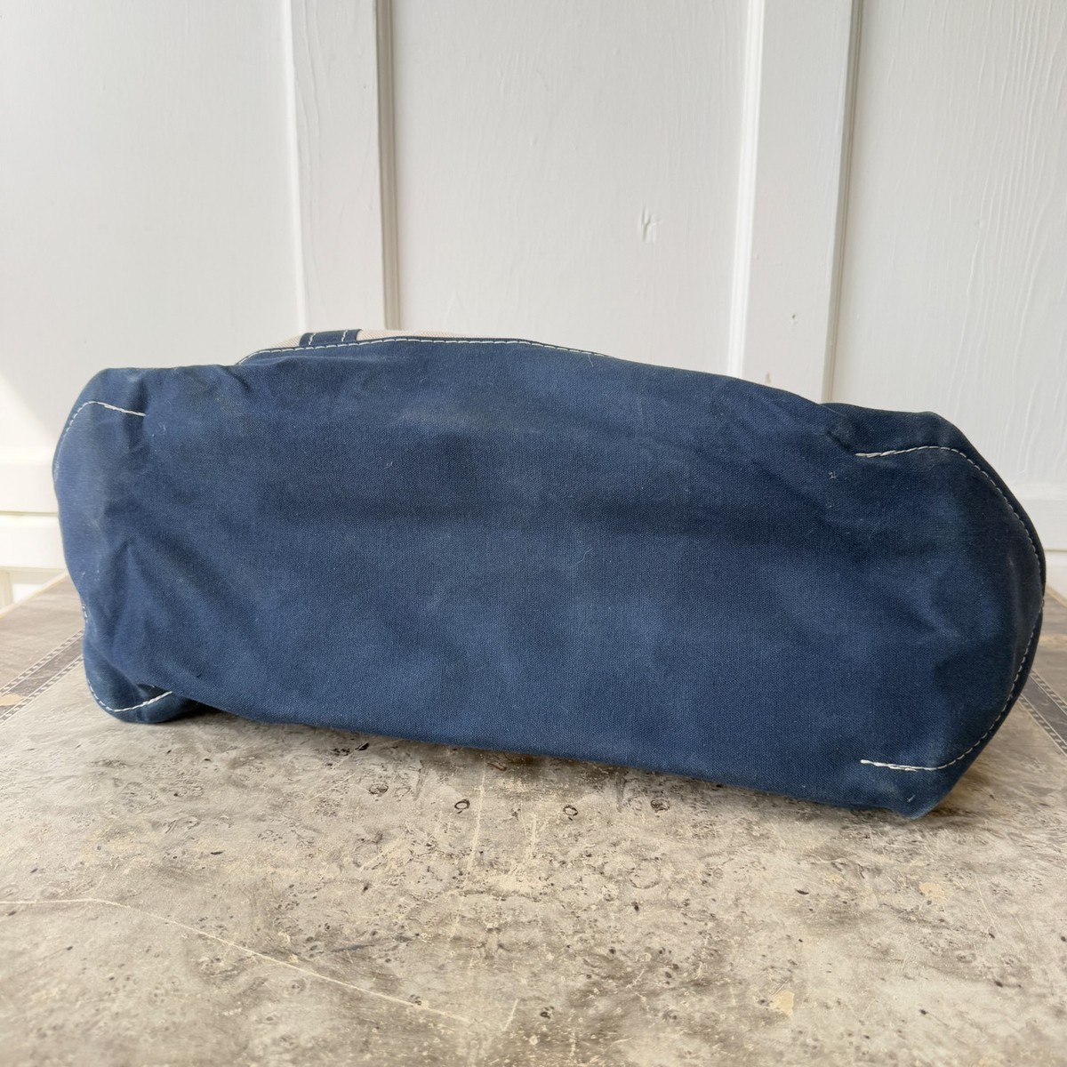 VTG 80s LL Bean Boat Tote Bag USA Canvas Navy Blue Zip Top