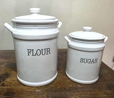 Home Essentials Fiddle & Fern Ceramic Prep  Flour and Sugar Canisters w Handles