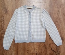 Cardigan Oscar De La Renta En Laine Vierge - Brodé De Fleurs Bleues, Taille L - Neuf Sans étiquette