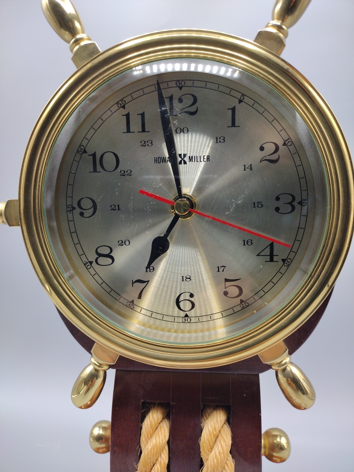 Howard Miller Clock Nautical Brass Captain's Ship Wheel- Wood & Brass - Vintage