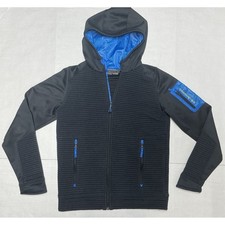 Obermeyer Match Fleece Hoodie Boys Size Large 14-16 Full Zip Black Turquoise