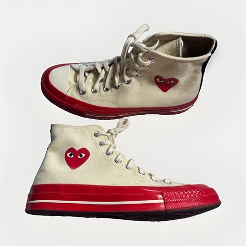 Converse Comme Des Garcons Play Chuck 70 High Top Canvas Sneakers Ivory Red