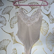 Lace Bodysuit Nude/Light Pink with White Lace Detail