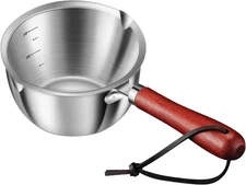 Stainless Steel Milk Warmer with Wooden Handle - Mini 150ml, as picture show 