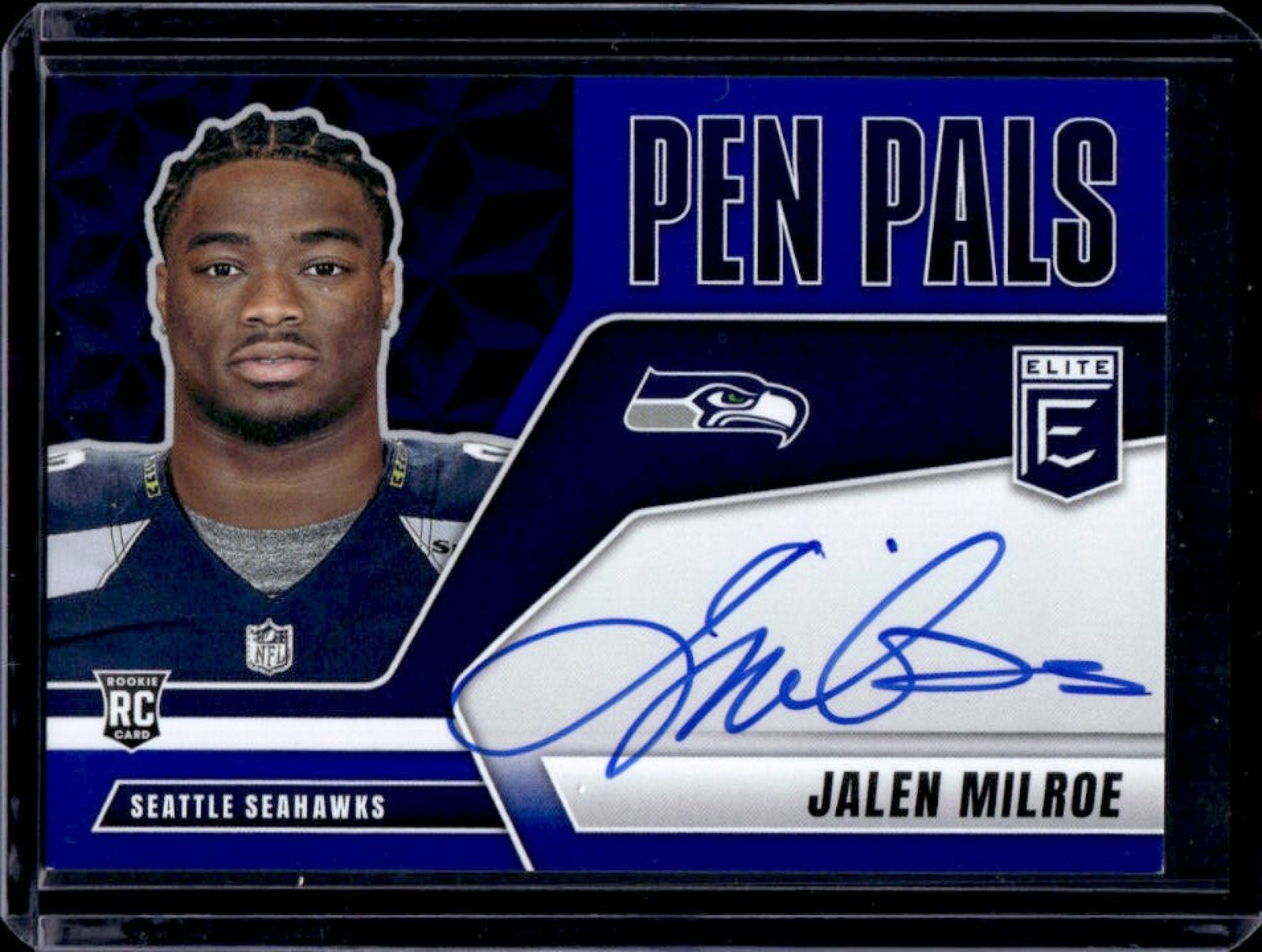 2025 Donruss Elite Jalen Milroe Pen Pals (Horizontal) RC Blue Ink Auto #PP-JMI