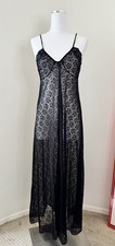 Vintage Elegant Vintage, No Label Black Gown, Sheer Lace Nylon See Measurements