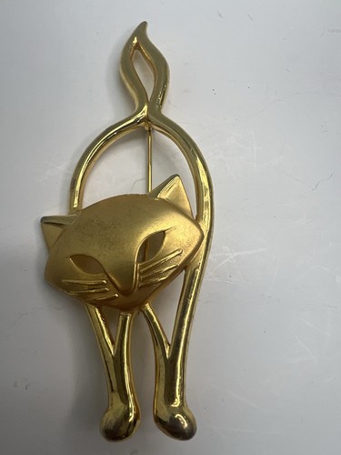 Vintage JJ JONETTE Goldtone Stretching Siamese Cat 3 1/2 " Pin Brooch